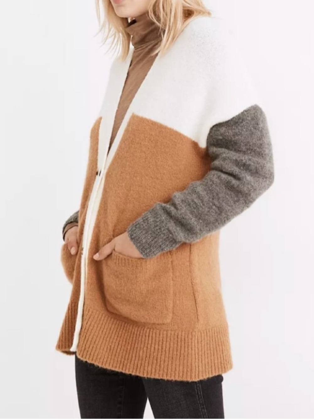 Madewell‎ Allston Double Button Oversized Cardigan Sweater Colorblock Wool M